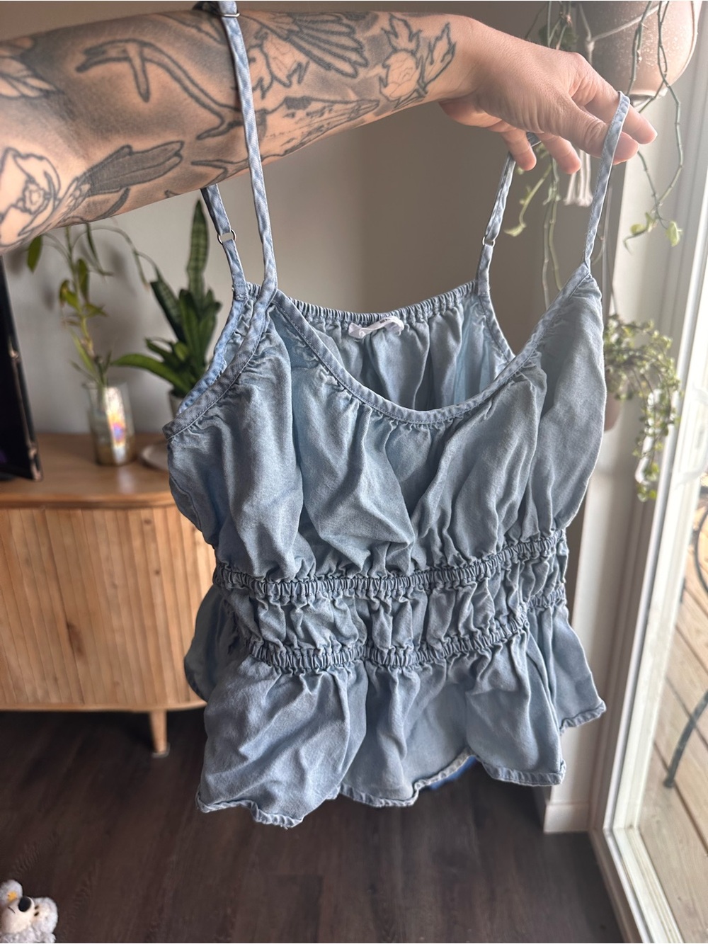 Women’s Light Blue Ruffle Smocked Tank Top